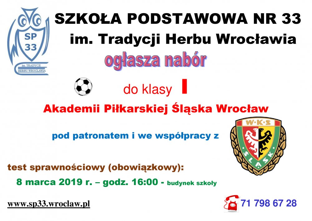 Nabór do klasy pierwszej - sportowej AP Śląska Wrocław