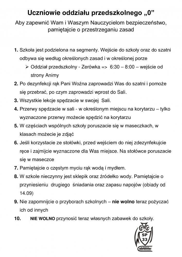 Skrócone zasady bezpieczeństwa związane z COVID-19 dla uczniów